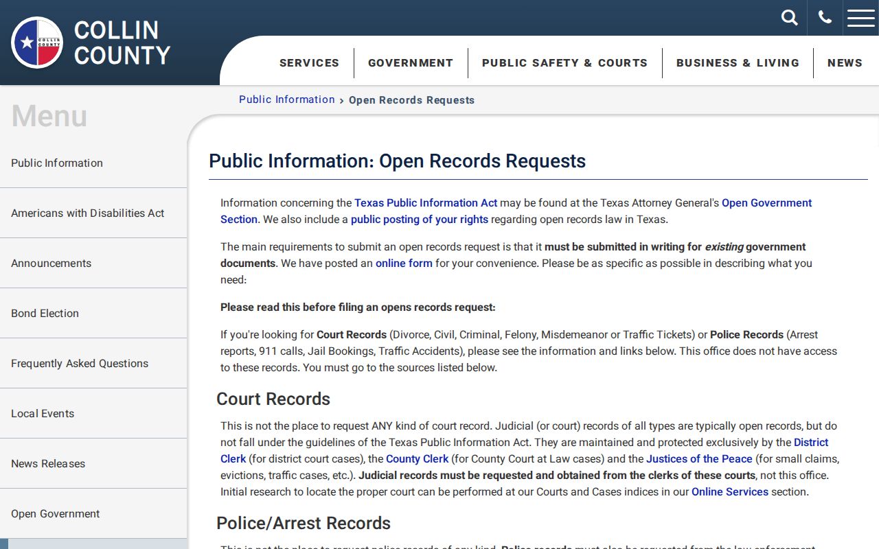 Wylie residents directory Collin County open records request routing