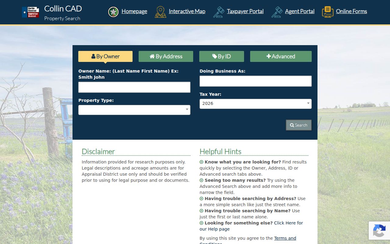 Wylie residents directory Collin CAD property search screen