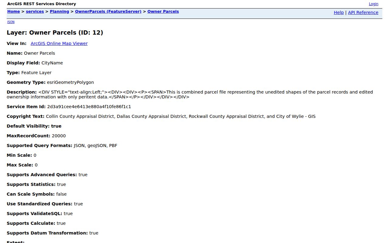 Wylie neighbors lookup view of the city Owner Parcels GIS layer